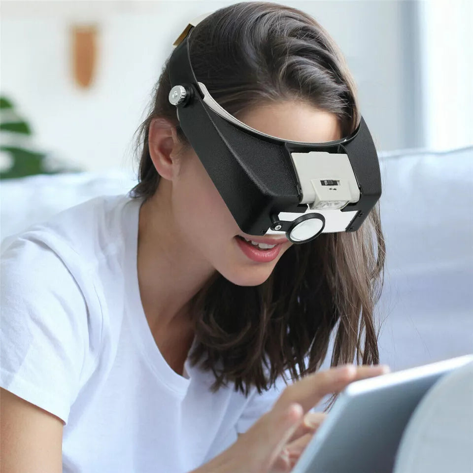 Jewelers Head Headband Magnifier LED Illuminated Visor Magnifying Glasses Loupe