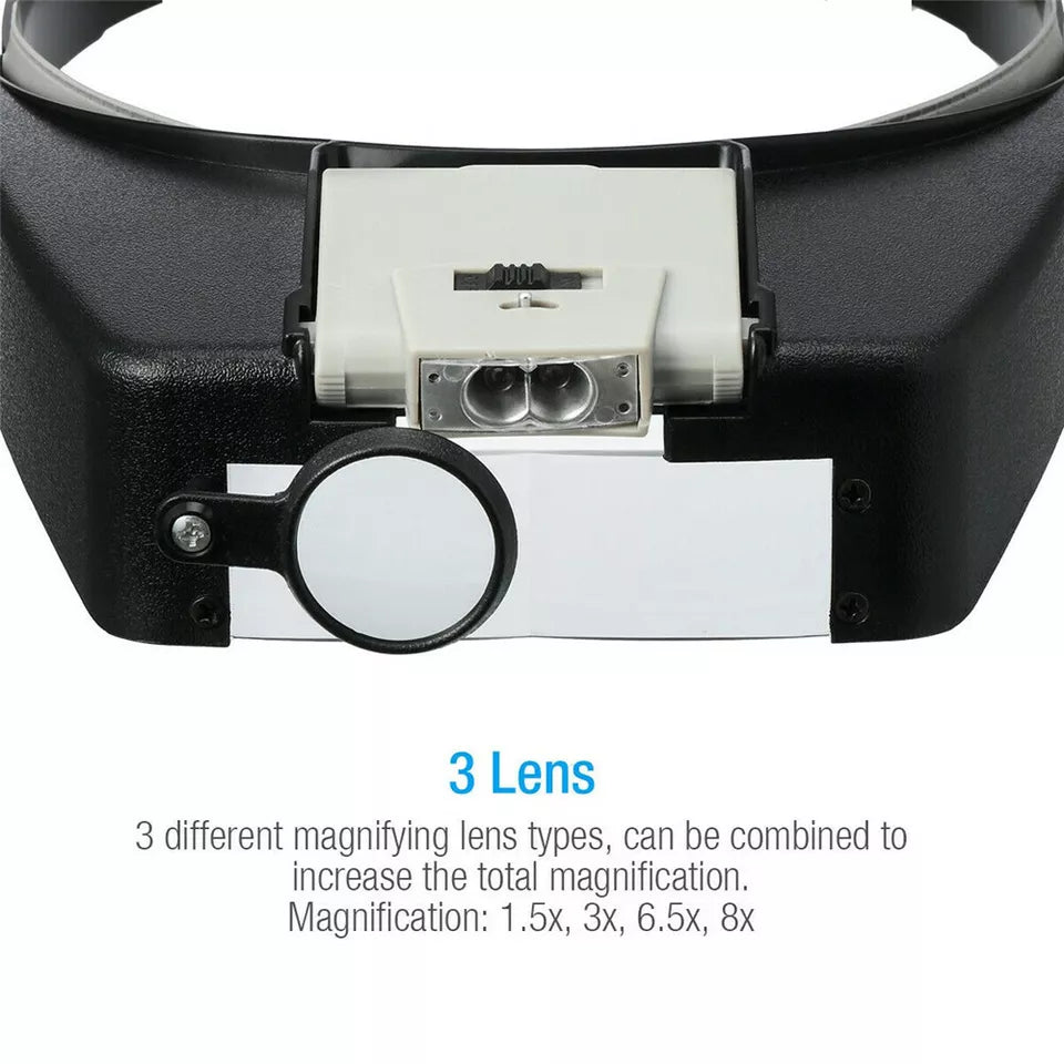 Jewelers Head Headband Magnifier LED Illuminated Visor Magnifying Glasses Loupe